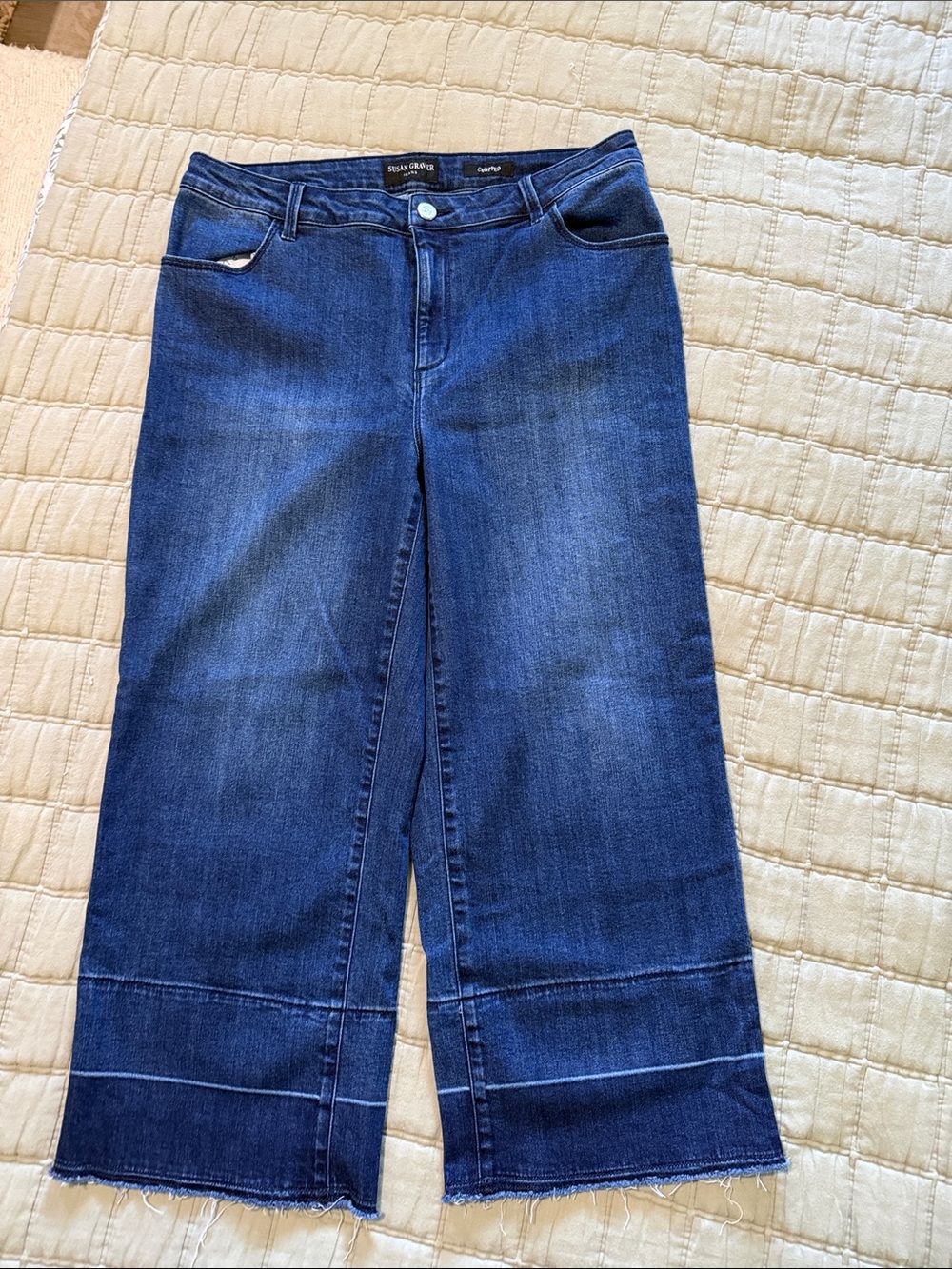 Susan Graver Dark Blue Wide-Leg Crop Jeans